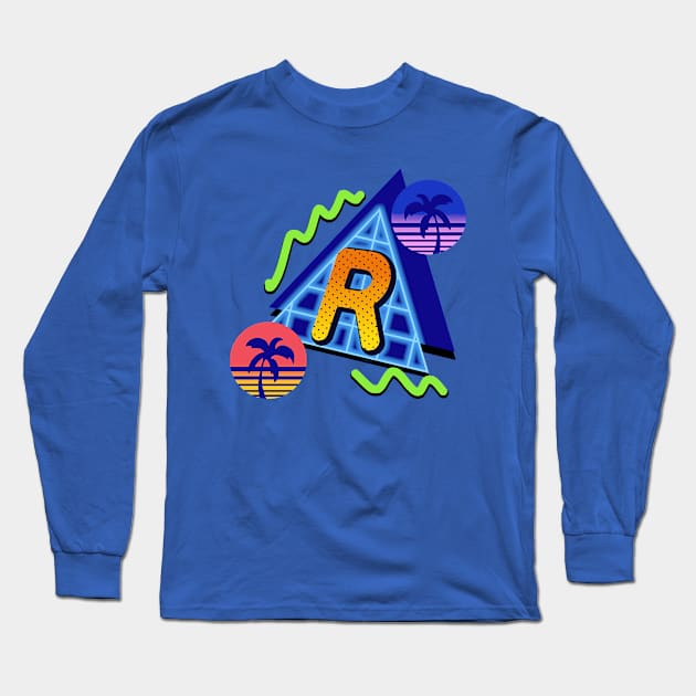 initial Letter R - 80s Synth Long Sleeve T-Shirt by VixenwithStripes